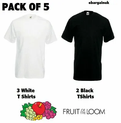 Buy 5 Pack Fruit Of The Loom Black White Mens Plain Cotton Tee Tshirts Wholesale New • 15.99£