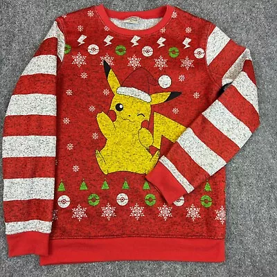 Buy Pokemon Pikachu Christmas Holiday Sweater Youth Extra Large Red Long Sleeve • 12.14£