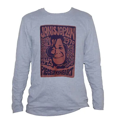 Buy Janis Joplin Piece Of My Heart Rock Poster T-shirt Long Sleeve Grey Unisex • 21£