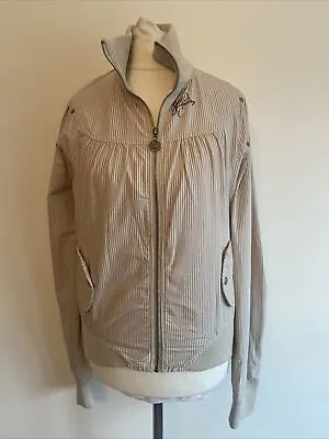 Buy Vintage Yell Industry Jacket Size L Beige Brown Pinstripe Y2K 00s 90s Bomber • 18.14£