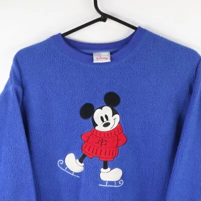 Buy Mickey Mouse Fleece Jumper M Disney Ice Skating Sweatshirt Blue Minnie Festive • 17.26£