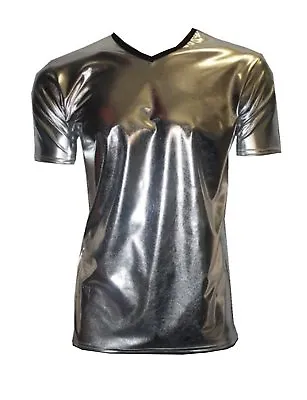 Buy Mens Metallic Shiny Pvc Silver Black Blue Grease Wetlook  T-shirts Tops Clubwear • 21.99£