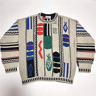 Buy Amazing CARLO COLUCCI Knit Sweater  Coogi Style  Retro Rap 50 M L Vintage 90s • 145.69£