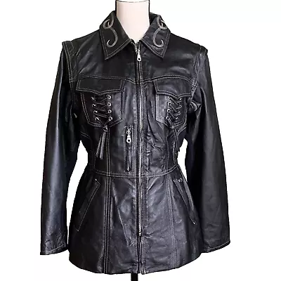 Buy HARLEY DAVIDSON 2-IN-1 Leather Women Biker Jacket Vest Cinched Breathable Small • 118.12£