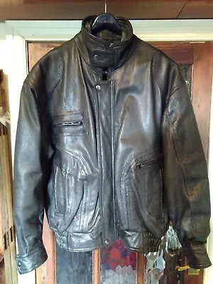 Buy Gents Real Black Leather Bomber Jacket Classic Blouson  SIZE M Had Little Use. • 49.99£