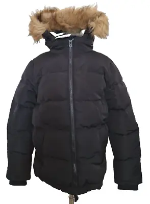 Buy SOULCAL Kids Back To School Zip Bubble Jacket  Black Coat Hooded Fur 7/8 Years  • 19£