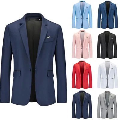 Buy Mens Business Formal Blazer Jacket Wedding Party One Button Smart Suit Coat Tops • 16.89£