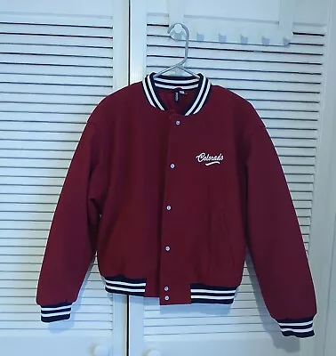Buy H&M Divided Women's Thick Bomber Jacket Red Burgundy Colorado Camp S Varsity • 9£