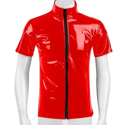 Buy PVC Men's Artificial Leather Shirt Jacket Top Shirt Wet Tone Zipper Sexy • 25.76£