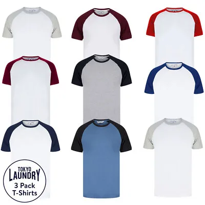 Buy Tokyo Laundry Men's T-Shirt Multi Pack Of 3 Raglan Sleeve Cotton Baseball Top • 17.99£