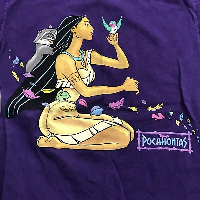Buy Vintage The Disney Store Purple Pocahontas Crew Neck T-Shirt Unisex Youth Size L • 24.63£