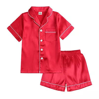 Buy Kids Satin Pyjamas Nightwear PJs Set Silk Short Sleeve Shorts Button Sleepwear • 12.99£