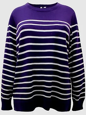 Buy Capsule Jumper Womens Plus Size 20 22 Purple White Stripe Cotton Knit • 14.99£