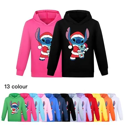 Buy Kids Lilo And Stitch Christmas Hoodied Jumper Sweatshirt Long Sleeve Pullover • 8.49£