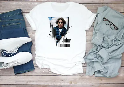 Buy John Lennon Famous Figure, Short Sleeve White Black Men's T Shirt D215 • 10£