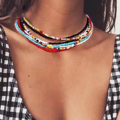 Buy Women Colorful Beads Strand Choker Necklace Boho Beach Jewelry Handmade Gift  • 2.41£