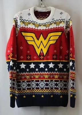 Buy Women DC Wonder Woman Multicolor Funny Christmas Pattern Pullover Sweater Size M • 26.05£