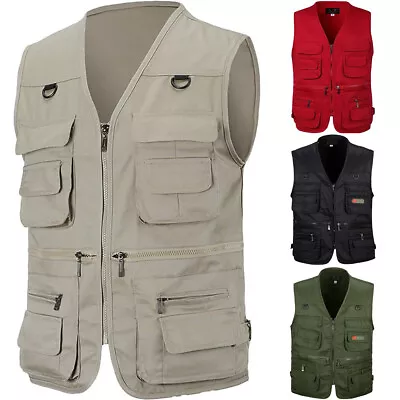 Buy Mens Vest Hunting Fishing Waistcoat Safari BodyWarmer Gilet Jacket Multi Pocket • 11.18£