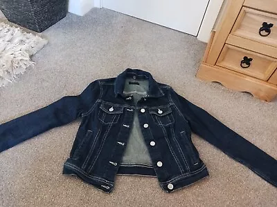 Buy Dark Blue Denim Jacket With Silver Buttons Size Uk 6 • 1.99£