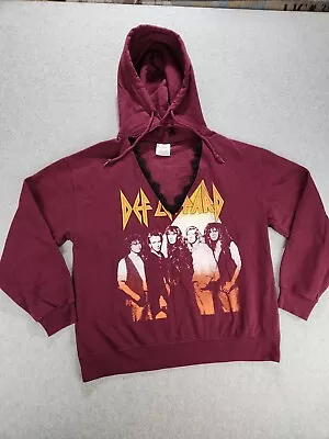 Buy Def Leppard Cut Out Hoodie Lace Trim Band Concert Music 80s Sweatshirt Sz Large • 20.83£