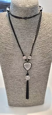 Buy Fashion Jewellery Necklace Long Length Black Cord Glass Heart Pendant • 10£