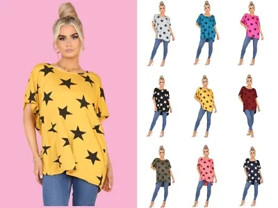 Buy Ladies Womans Star Off Shoulder Batwing Sleeve Bardot Baggy T-shirt Tee Top • 9.99£