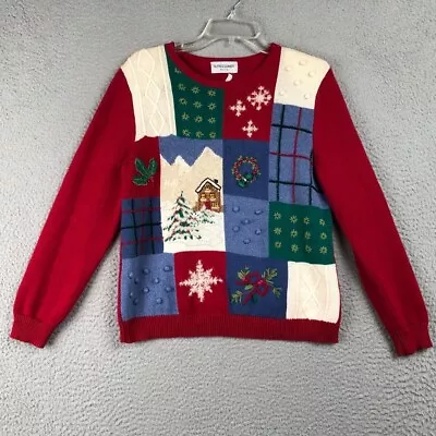 Buy Vintage Alfred Dunner Women's Holiday Christmas Sweater Grandmacore Snow Red PM • 14.84£