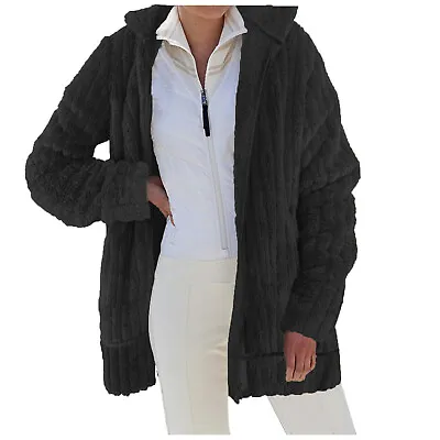 Buy Womens Faux Fur Hoodie Zip Pockets Loose Outwear Casual Winter Warm Coat Jacket • 36£