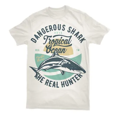 Buy T Shirt Dangerous Shark Mens Navy Tropical Ocean Real Hunter Fish Sailor S-3XL • 13.99£