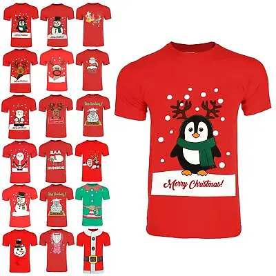 Buy Mens Xmas T Shirt Christmas Round Crew Neck Penguin Horns Reindeer Santa Tee Top • 6.19£