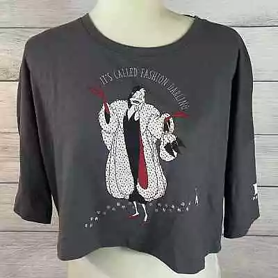 Buy Disney 101 Dalmations Cruella DeVil Womens Size S 6-8 Crop Top Gray SS TShirt • 12.47£