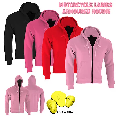 Buy Motorbike Ladies Hoodie Motorcycle Touring Jacket Womens Removable Armour Pink U • 44.99£