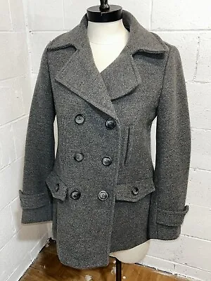 Buy Talbots 4P Petite Gray Wool Double Breasted Pea Coat Jacket Insulated Classic C1 • 61.41£