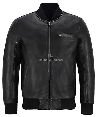 Buy Men's 70'S Bomber Leather Jacket Black Street Inspired Retro Real Lambskin 275-Z • 119.75£