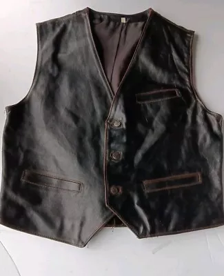 Buy VTG Vera Pelle Leather Vest Made In Italy Size Men's M Dark Biker Heavy Metal • 47.24£