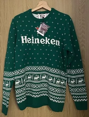 Buy Heineken Men’s Uk M Green Mix Reindeer Christmas Theme Long Sleeves Jumper BNWT • 24.99£