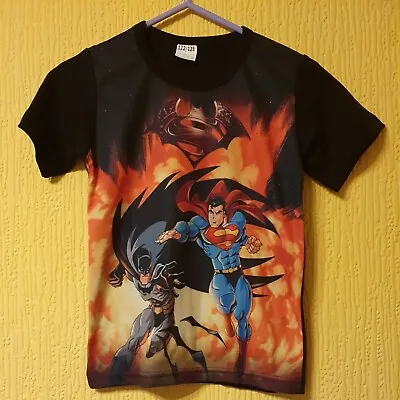 Buy Boys Childrens Batman Superman Tshirt 7-8 Years Superhero DC Comic Cartoon Black • 4£