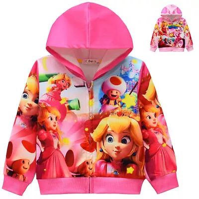 Buy Super Mario Bros Princess Peach Kid Girls Hooded Coat Zip Hoodie Jacket Outwear • 11.92£