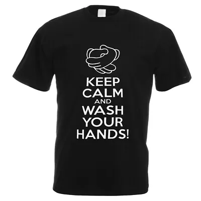 Buy Keep Calm & Wash Your Hands Design Mens Black Printed T-Shirt XTSN151 • 9.99£