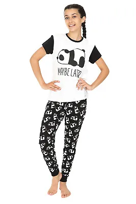 Buy Girls Maybe Later Panda Long Pyjamas Black And White Pj 9-16 Years • 10.99£