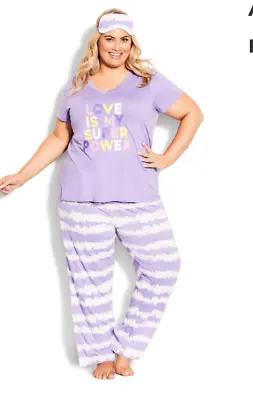 Buy New Evans Avenue Ladies Plus Size 18-20 Purple Tie Dye 3 Piece Pyjamas Set • 6.99£