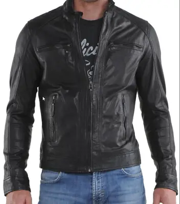 Buy Genuine 100% New Men's Genuine Lambskin Leather Motorcycle Slim Fit Biker Jacket • 110.10£