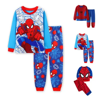 Buy Kids Boys Spiderman Pyjamas Outfits Nightwear Long Sleeve T Shirt Pants Set PJs • 8.49£