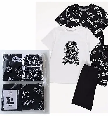 Buy 2 Pack Boys Short Pyjamas Age 7-8 Years 100% Cotton T-shirt & Shorts Pjs • 9.99£