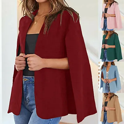 Buy Womens Cape Blazer Split Sleeve Open Front Casual Jacket Coat Formal Workwear • 15.83£