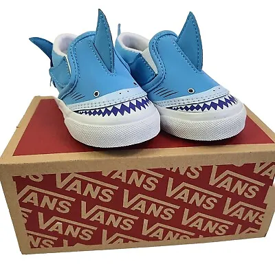 Buy Vans Slip On Blue Shark Shoes Youth Classic 2022 Unisex Size 4 NEW • 31.46£