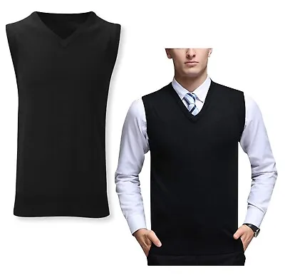 Buy Mens Black Knitted Vest Sleeveless Retro Vintage Jumper Tank Top Golf Sweater • 11.95£