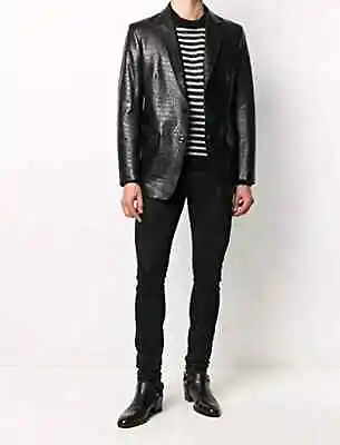 Buy Men's Croc-effect Leather Jacket Leather Blazer For Men Leather Coat NFS-064 • 127.91£