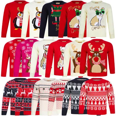 Buy Kids Girls Christmas Jumper Novelty Funny Reindeer Penguin Xmas Fairisle Sweater • 11.99£