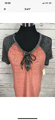 Buy Bobbie Brooks Size Xlarge Lace Up Coral And Gray Raglan Shirt • 5.67£